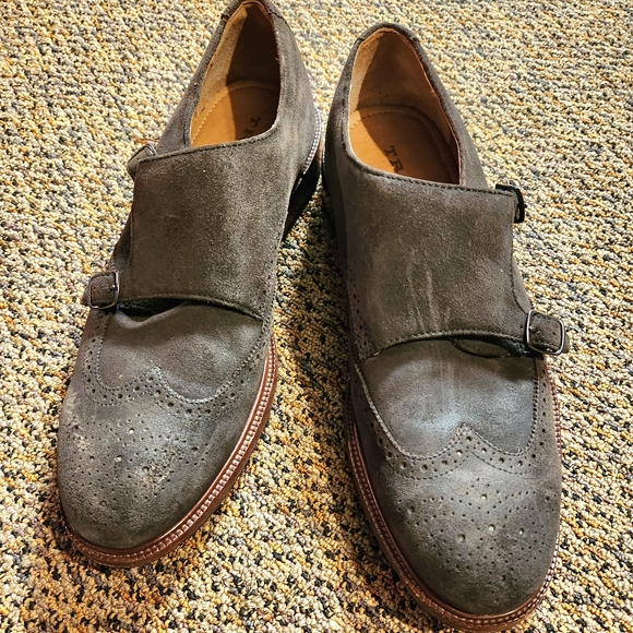 Men\'s Suede Monk Strap Shoes - Dark Brown